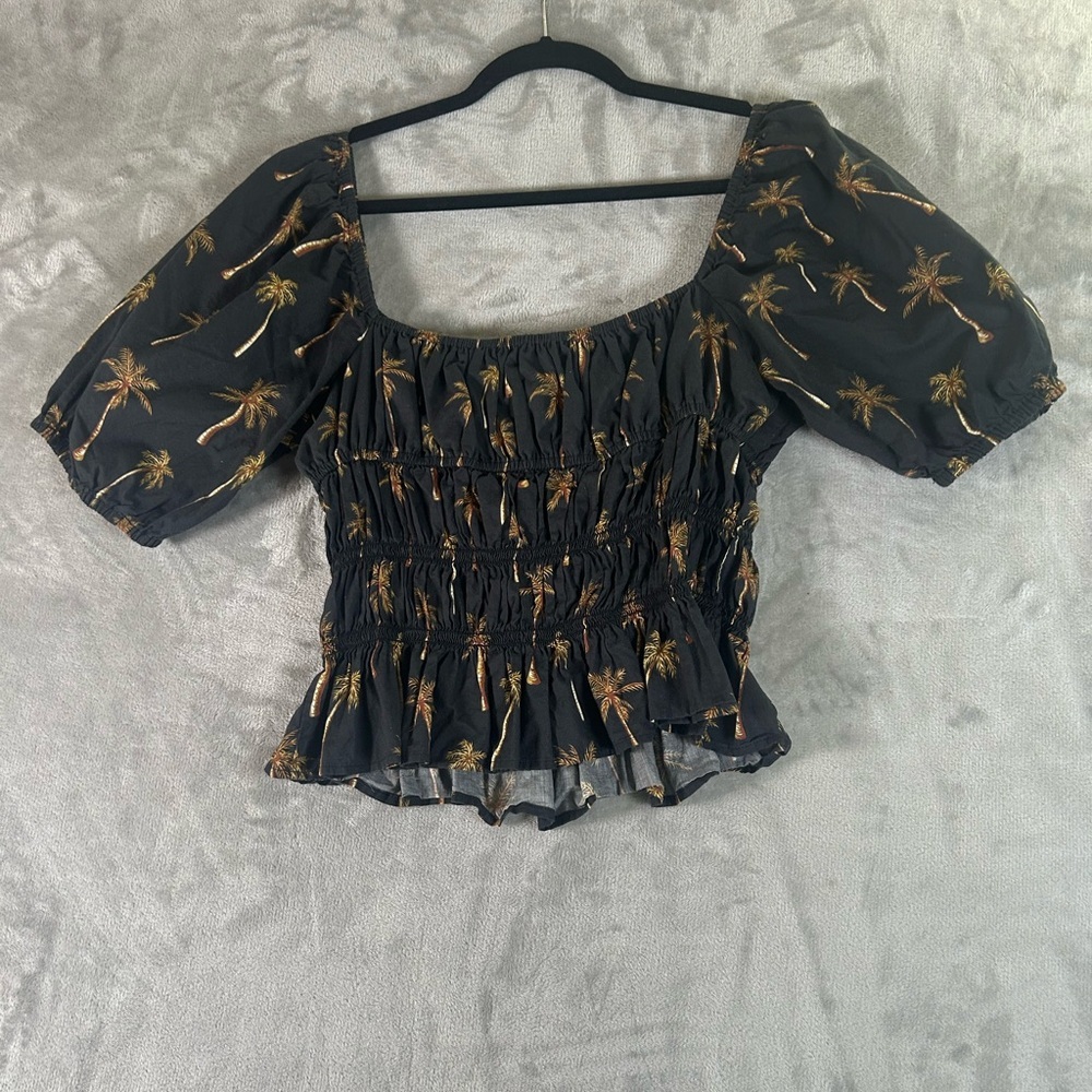 Lavender Brown palm tree peasant top - Picture 9 of 9
